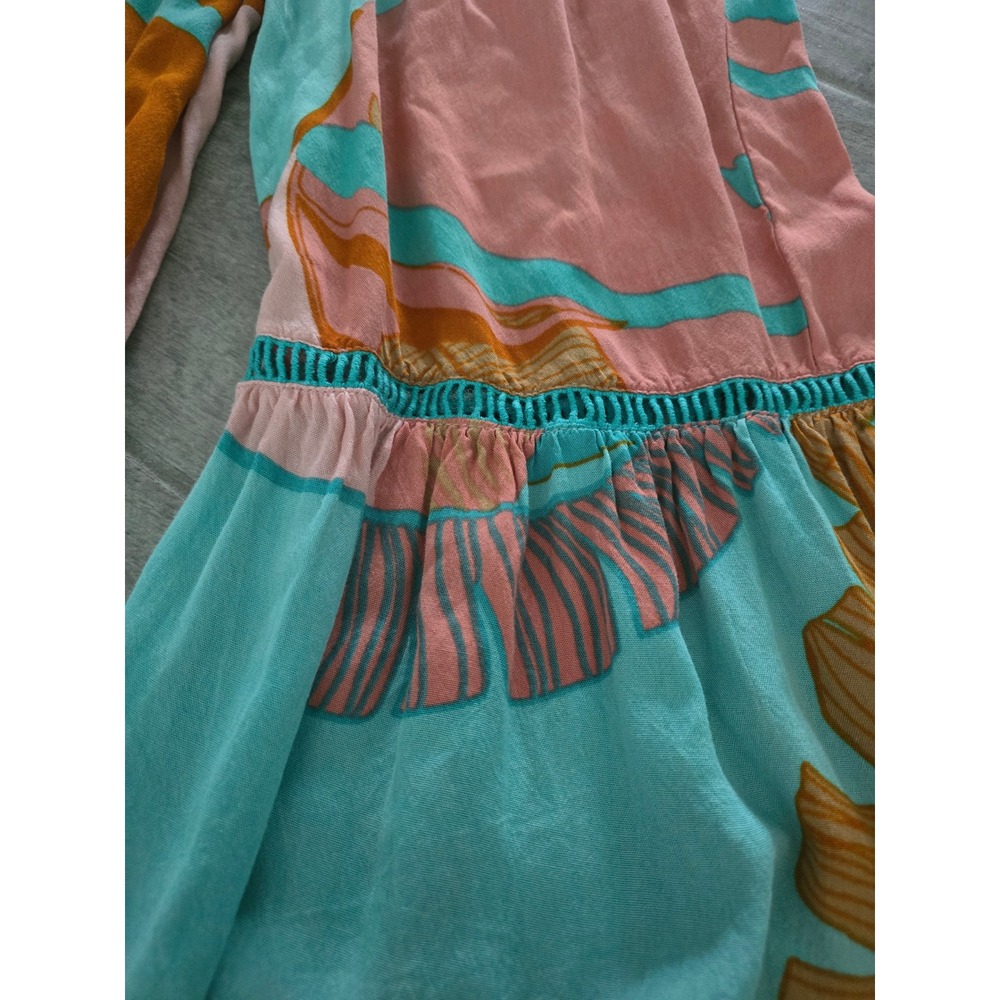 True Destinations Resort Tropical Print Flare Leg Pants Teal Pink Floral Medium - Picture 4 of 7